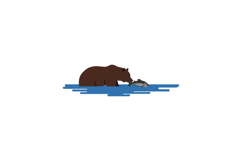 Bear catching fish in clear water flat vector art Product Image 1