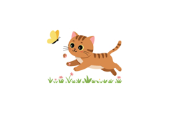 Cute playful cat chasing butterfly in flat vector illustrati Product Image 1