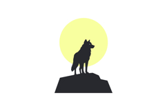 Wolf silhouette against a glowing yellow moon in flat vector Product Image 1