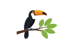 Colorful toucan perched on a branch in flat vector art Product Image 1