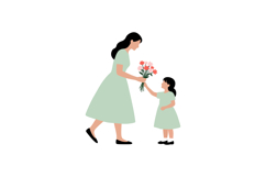 Mother and daughter sharing flowers in flat vector illustrat Product Image 1