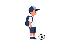 Young boy standing with a soccer ball in flat vector art Product Image 1