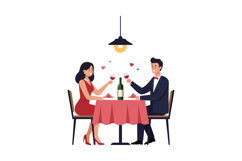 Romantic dinner scene with wine glasses in flat vector art Product Image 1