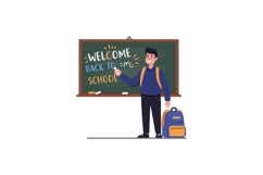 Student writing on chalkboard in vibrant flat vector art ill Product Image 1