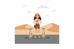Woman zookeeper interacting with meerkats in flat vector ill Product Image 1