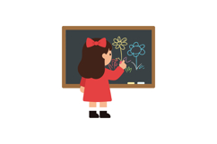 Young girl drawing colorful flowers on chalkboard in flat ve Product Image 1