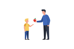 Father giving apple to child in flat vector illustration Product Image 1