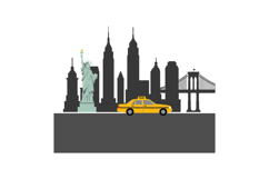 Yellow taxi cab in front of New York City skyline flat vecto Product Image 1