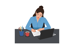 Woman writing notes at desk in flat vector illustration Product Image 1