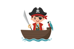 Pirate boy with sword and parrot in flat vector art Product Image 1