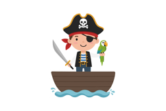 Pirate boy with sword and parrot in flat vector art Product Image 1