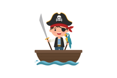 Pirate boy with sword and parrot in flat vector art Product Image 1
