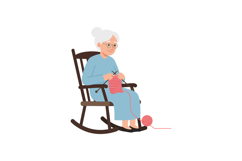 Elderly woman knitting in a rocking chair, flat vector art Product Image 1