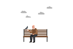 Elderly man feeding a pigeon on a park bench in flat vector Product Image 1