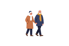 Elderly couple walking together in winter clothing, minimal Product Image 1