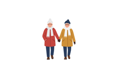 Two elderly people walking hand in hand in minimal vector ar Product Image 1