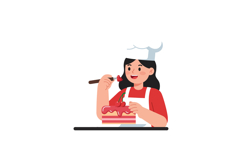 Cheerful baker decorating a cake in flat vector art style ve Product Image 1