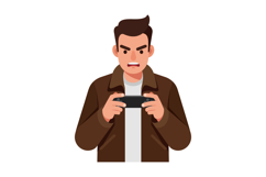 Angry young man playing video game in flat vector art Product Image 1