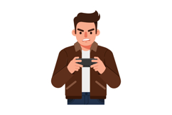 Young man intensely focused on gaming in flat vector art Product Image 1