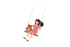 Girl swinging happily with teddy bear in flat vector illustr Product Image 1