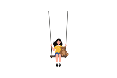 Girl sitting on swing with teddy bear in flat vector art Product Image 1