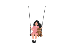 Girl swinging with teddy bear in flat vector art style Product Image 1