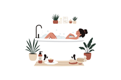 Relaxing woman enjoying a bath surrounded by plants flat vec Product Image 1