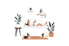 Relaxing woman in bathtub with plants in minimal vector illu Product Image 1