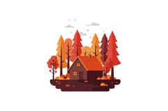 Cozy wooden cabin surrounded by autumn trees in flat vector Product Image 1