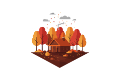 Cozy wooden cabin surrounded by autumn trees in flat vector Product Image 1