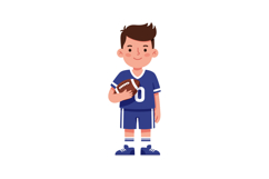 Young boy in blue sports uniform holding a football flat vec Product Image 1