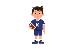 Young boy holding a football in minimal flat vector art Product Image 1