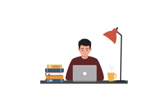Young man working on laptop at desk with lamp vector illustr Product Image 1