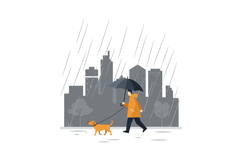 Person walking dog in the rain with umbrella flat vector art Product Image 1
