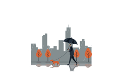 Man walking dog with umbrella in rainy city flat vector art Product Image 1
