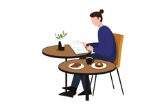 Person reading book at a table with coffee and pastries vect Product Image 1