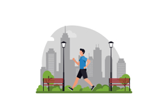 Running man in urban park setting, flat design vector illust Product Image 1