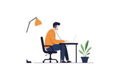Person working at desk with laptop in flat vector art Product Image 1