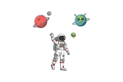Astronaut waving with colorful planets and aliens in flat ve Product Image 1