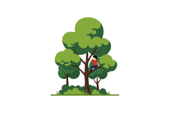 Boy sitting on tree branch in flat green vector art Product Image 1