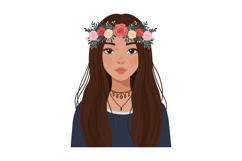 Young woman with flowers in hair wearing a blue shirt vector Product Image 1