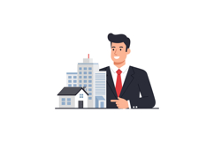 Businessman presenting buildings in minimal flat design vect Product Image 1