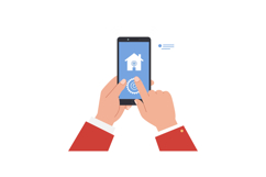 Hands interacting with smartphone showing home automation fl Product Image 1