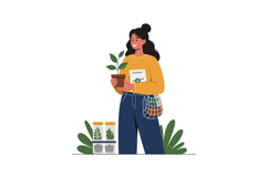 Woman holding potted plant in colorful flat vector illustrat Product Image 1