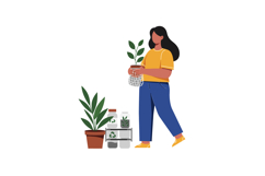Woman holding a plant with recycling containers in flat vect Product Image 1