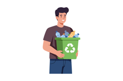 Young man holding green recycling bin with bottles flat vect Product Image 1