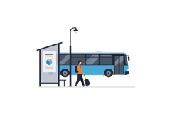 Passenger walking toward bus stop in flat vector art illustr Product Image 1
