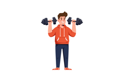 Young man lifting dumbbells in flat design vector art Product Image 1