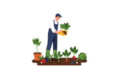 Gardener planting vegetables in soil with flat vector illust Product Image 1