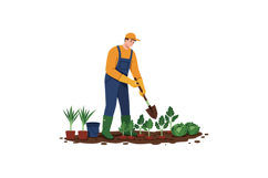 Gardener planting vegetables in flat style vector art illust Product Image 1